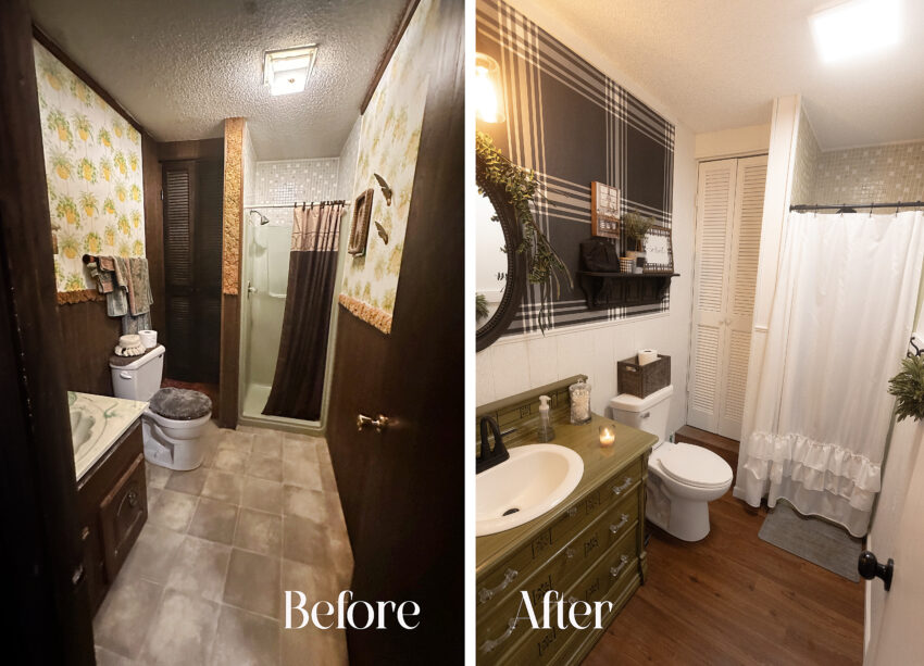 Before and After of our bathroom remodel.